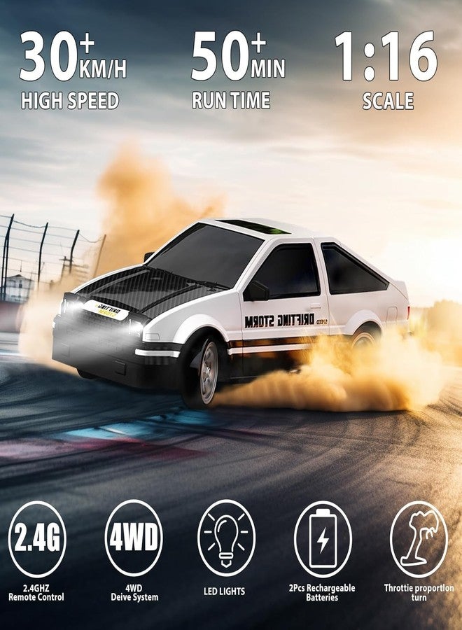 سيارات جوي جاي للتحكم عن بعد، بمقياس 1:16، سيارة دريفت تعمل بالتحكم عن بعد بتردد 2.4 جيجاهرتز، سرعة عالية تصل إلى 30 كم/ساعة، دفع رباعي، جاهزة للتشغيل، مزودة بإطارات دريفت وإضاءة LED وبطارية قابلة للشحن، ألعاب سيارات رياضية تعمل بالتحكم عن بعد، هدية للكبار والصغار (أبيض) - Image 3